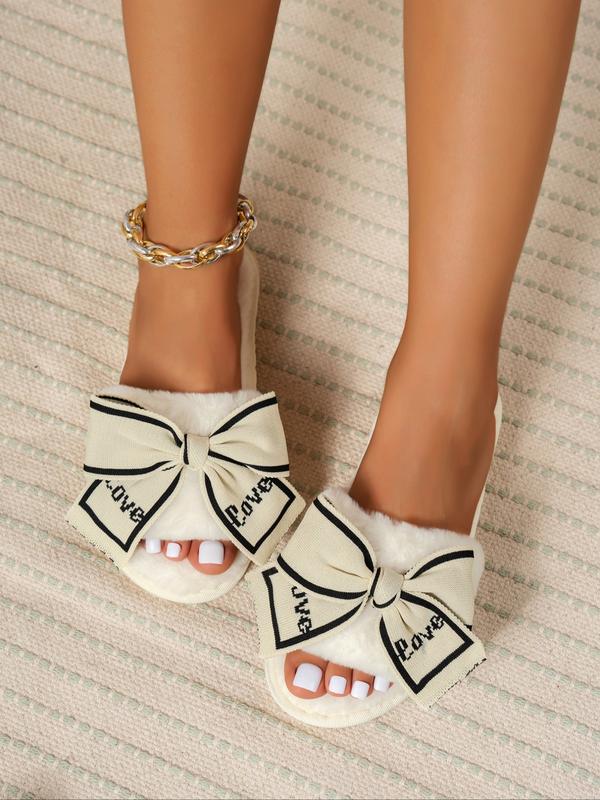 Women's Plush Anti-Slip Home Slippers, Bowknot Cherry Decorations, Textile Upper, All Seasons Comfortable Shoes, Christmas Gifts For GF, Bowknot Design Slippers