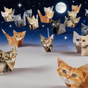 DIY Origami: Foldable Kittens/Pups for Hand Dexterity Training,50 pcs paper cats, paper pups,Kitten origami, puppy origami, cute origami, desktop companion