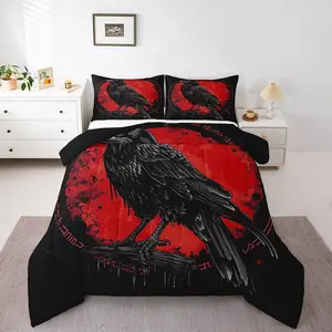 Viking Bedding Set for Boys Teen,Black Raven Bedding Comforter Sets,Bird Animal Comforter Set,Norse Mythology Viking Duvet Insert