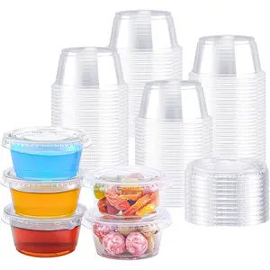 400 Sets 2 oz Plastic Portion Cups with , Small Clear Jello Shot Cup, Disposable Plastic Condiment Containers for Sauce, Salad Dressing, Snacks
