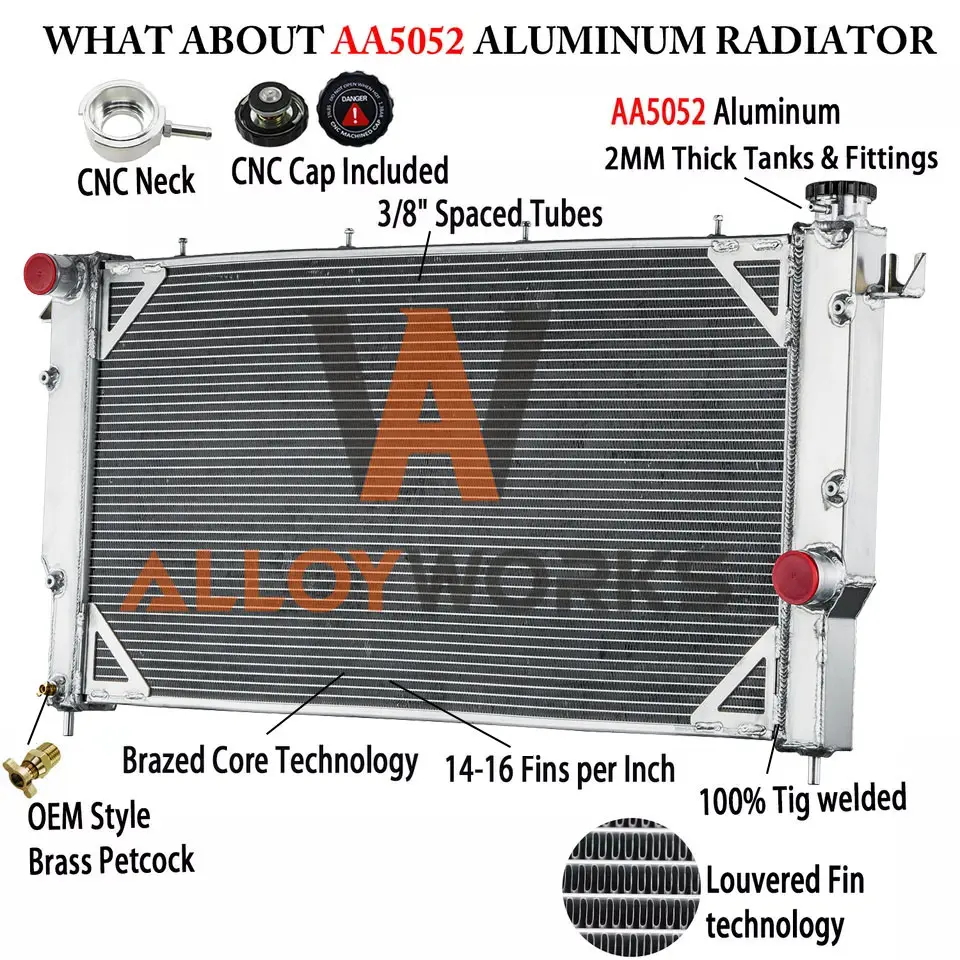 AlloyWorks 4 Rows Aluminum MT Radiator For 1994-2002 Dodge Ram 2500/3500 5.9L Turbo Diesel 45.4" Width x 21.9" Height