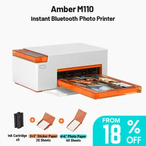 Liene Amber M110 Bluetooth Photo Printer 80 Sheets, Photo Printer for iPhone, Thermal Dye Sublimation, Picture Printer 60 Sheets 4x6 Paper & 20 Sheets 3" Square Sticker Paper & 2 Cartridges, Mother's Day Gift, outdoor fun, SummerVibes, pet lovers