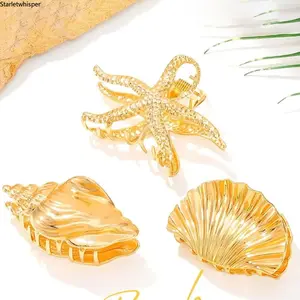 Seashell Starfish Claw Clips, Coastal Summer Aesthetic Hair Accessories, Cute Beach Barrettes, Stylish Shell Hair Clips for Women and Girls, Vacation & Daily Hairstyle Decor