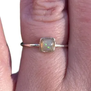 Sterling Silver Ethiopian Opal Thin Ring for Women