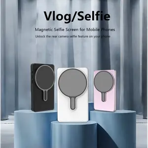 Magnetic Phone Vlog Selfie Monitor Screen, Wireless and Wired Recording, Use Rear Camera for Selfie Vlog Live Tiktok, Compatible iOS and Android, Selfie Accessories