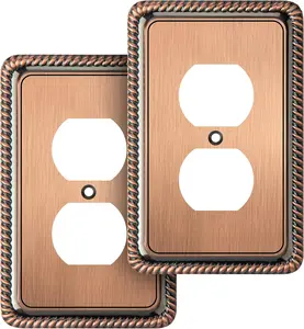 Rope Edge Decorative Wall Plate Switch Plate Outlet Cover (Single Duplex, 2 Pack, Antique Copper)