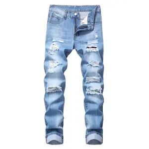 QIMYUM Mens Ripped Jeans, Distressed Destroyed Slim Fit Straight Leg Denim Pants, Classic Streetwear, Hip Hop Style, Premium Denim, Five-Pocket Design, Ripped Details, Slim Straight Fit, All-Match for Daily Wear, Work, Travel & Casual Outings