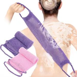 Double Layer Exfoliating Bath Brush, Men Women Back Scrubber, Sauna Towel with Rope Handle, Effective Mud Removal Tool, Exfoliating Loofah, Exfoliating Mesh Sponge