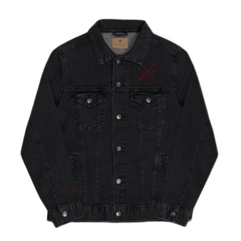 Top Tier Apparel Black Comfortable Denim Jacket with Red Emblem Design
