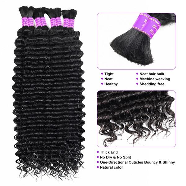 Weekly Picks Ama Deep Wave Bulk Human Hair For Braiding 14-28 Inch Unprocessed No Weft Deep Curly Human Hair Extensions 100g/pc TiktokShopSpringGlowUp