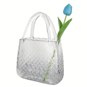 New Handbag Glass Vase - 11 Inches - Clear Vase for Floral Arrangements & Fish Bowl - Decorative Handbag Vase for Home Décor Ornaments