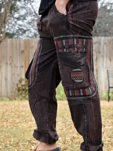 Fashionable Unisex Multicolor Handmade Hippie Brown Non Acidic Stonewashed Dyed Cotton Comfy Nepalese Harem Pants Yoga Trouser