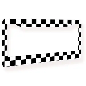 Black & White Checkered Aluminum License Plate Frame - Racing Style Car Accessory