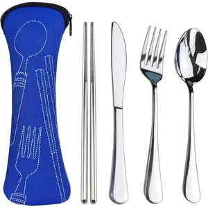 Portable Silverware Set with Case, Travel Camping Utensils Set, Premium Stainless Steel Travel Cutlery Set