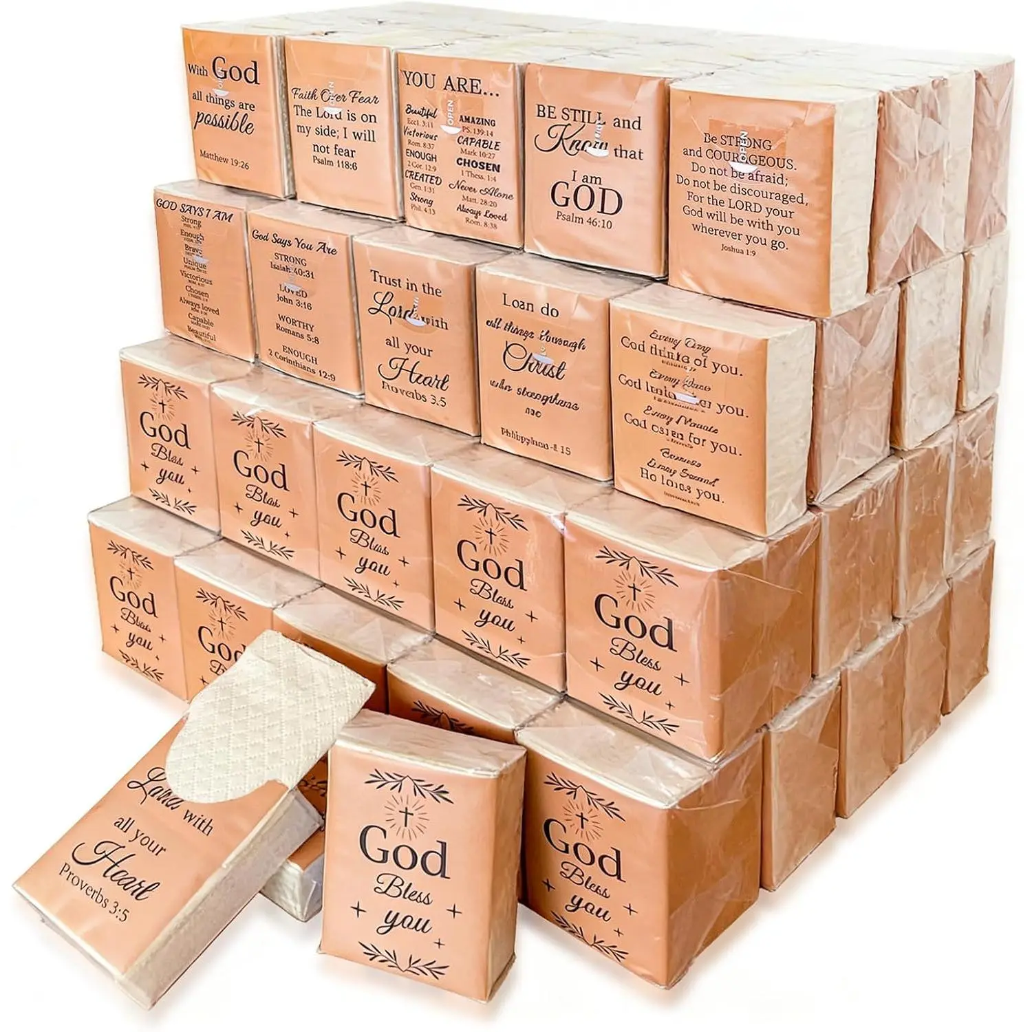 50 Pack  Christian Pocket Tissues with 10  Verse Travel Packs Bulk 500 Sheet Small Tissues Pocket Packs 3 Ply Mini Travel Size Individual Religious Party Favor