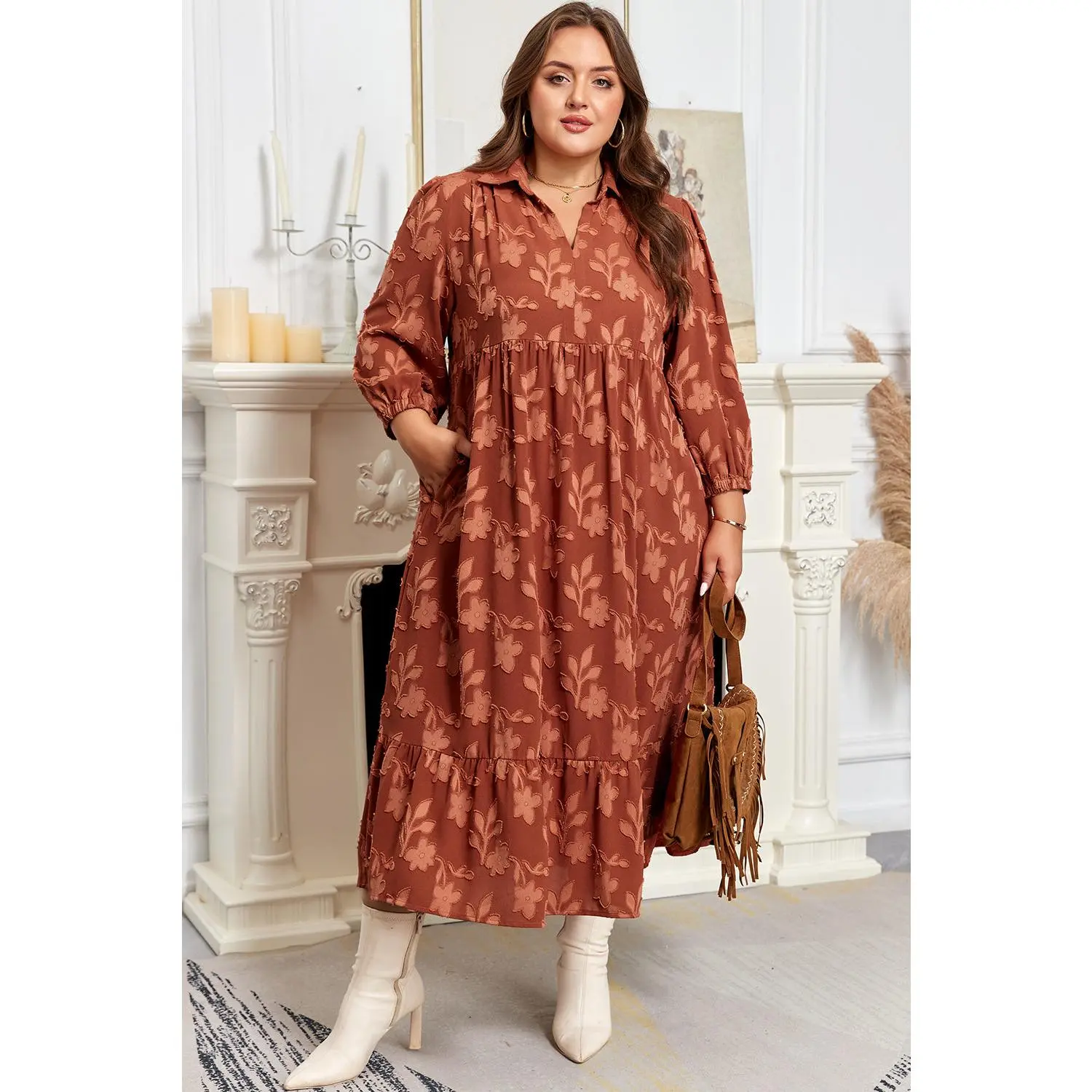 Mallory 4 Sleeve Long PLUS Dress