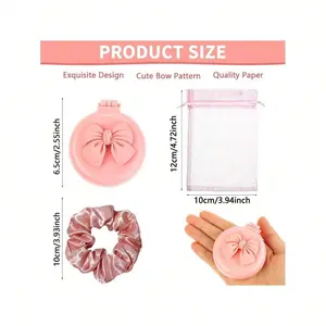 Bow Party Gifts Set, Folding Mirror, Mini Travel Hairbrush, Hair Band Ribbon, Organza Bag, Ideal for Wedding, Bride Shower, Newborn Parties