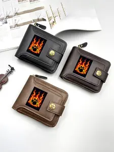 Flaming Drum Set Design Leather Wallet for Music Lovers Trendy Durable Zippered Pocket Wallet Perfect Gift for Men on Christmas Birthday Valentines Day Anniversary and Special Occasions Stylish Musician Accessories for Everyday Use, Casual Trendy Wallet