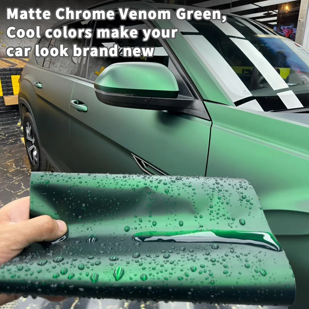 39.4inch Electroplated Toxic Green PET Vinyl Packaging Film, Matte Frosted Car Decal, Automotive Vinyl Decal, DIY Self-adhesive Sticker For Cars, Motorcycle And Body Decoration, Waterproof, Scratch Resistant, protective Film