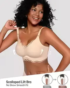 Soft Full Coverage Seamless Wire-Free Wireless Push-Up Bralettes Scalloped Design Jelly Bras Comfortable Underwear for Women