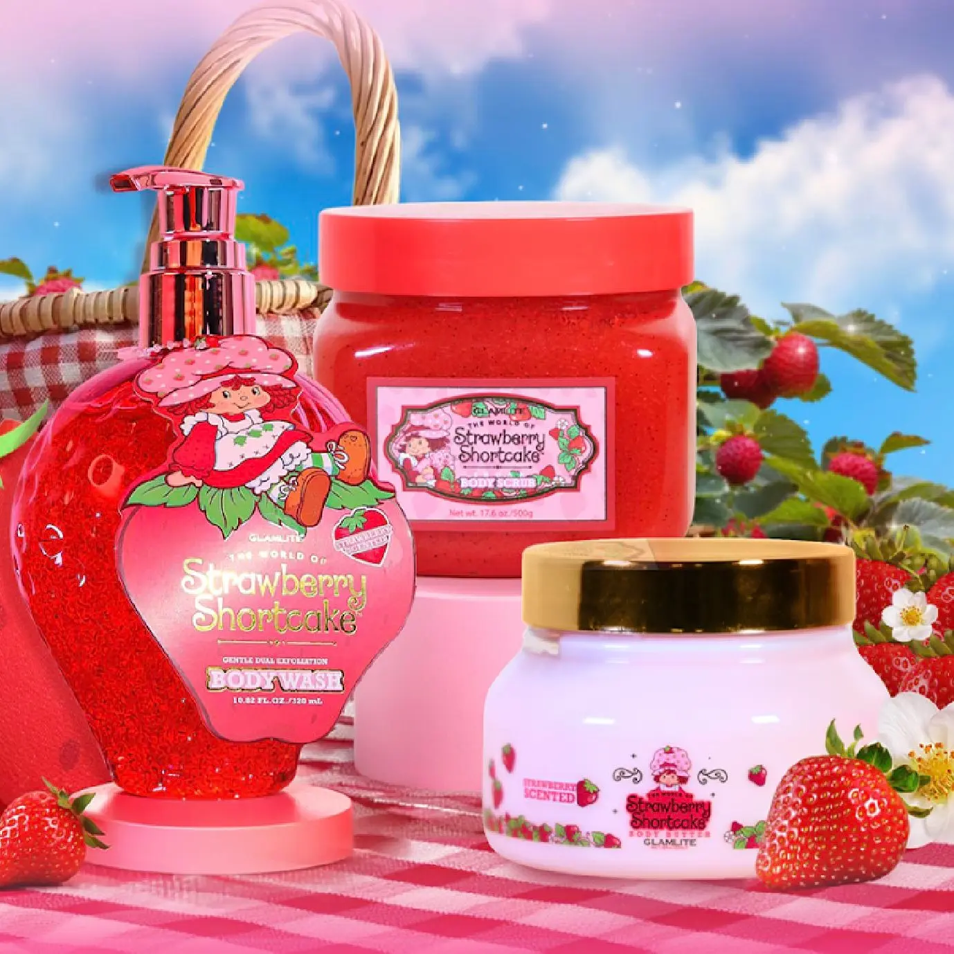 Strawberry Shortcake x Glamlite Body Wash Body Scrub Hydrating Body Butter