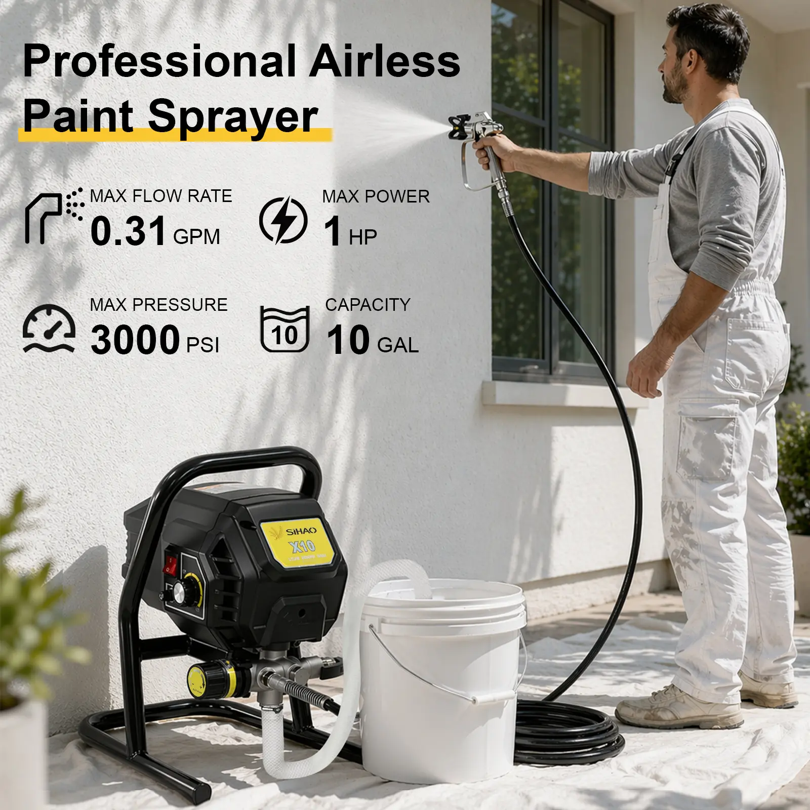 X10A High-Pressure Electric Airless Sprayer, Multi-Functional Power Tool for Oil-Based Paint and Latex Paint, Small High-Power Spraying Equipment