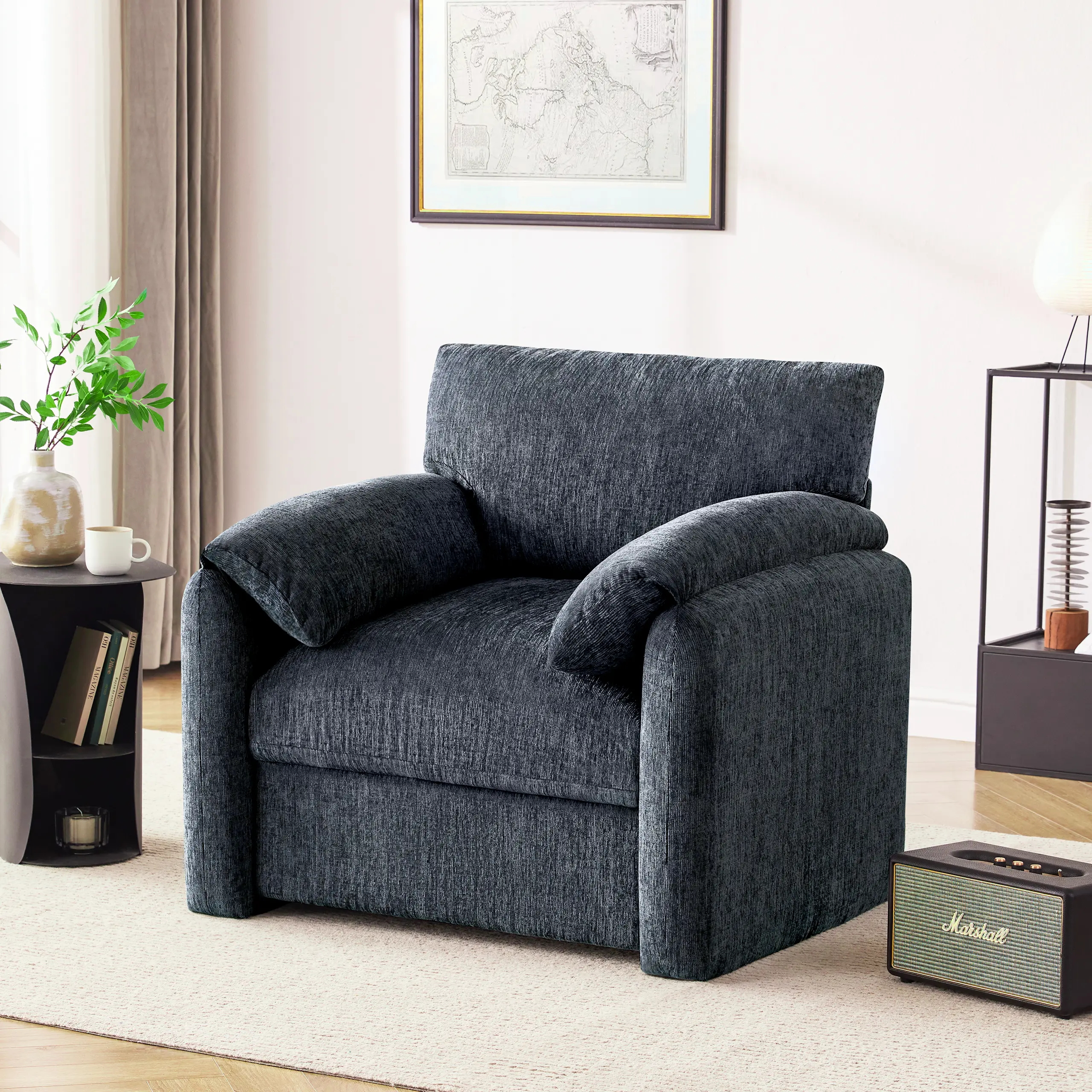Chenille Oversized Armchair, 38.6" Wide Accent Chairs for Living Room & Bedroom Modern Lounge Chair, Upholstered Mid-Century Reading Chair, Comfy Living Room Chair, Single Sofa Chair