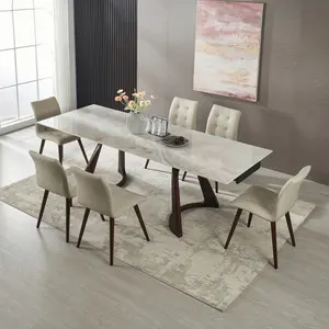 ARCH 1+6 Retractable Imitation  Sintered stone Table Expandable 63" to 94.48" Seats 6  Person Heat Resistant Scratch proof Heavy Duty Carbon DARK WALNUT SOLID WOOD base for Home Kitchen Living Room Table