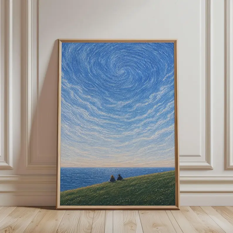 [Sale Up to 60% Off][Free Shipping][No Frame] Peaceful Ocean Landscape Poster, Serene Coastal Meadow Wall Art, Minimalist Nature Print, Premium Matte Home Decor, Tranquil Bedroom Artwork