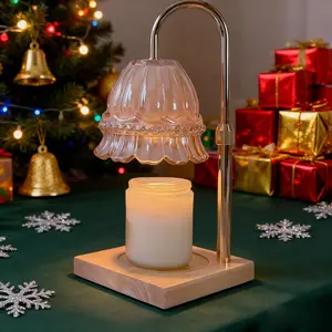Flower Lampshape Candle Warmer Lamp with, Wax Burner Lamp with Timer and Dimmer, Wooden Base Candle Warmer,'s Gifts (Amber)