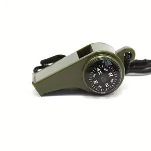Three-in-one multifunctional survival whistle Gear, outdoor portable high-frequency whistle with compass and thermometer, suitable for camping, mountaineering, cycling, fishing, training, rescue