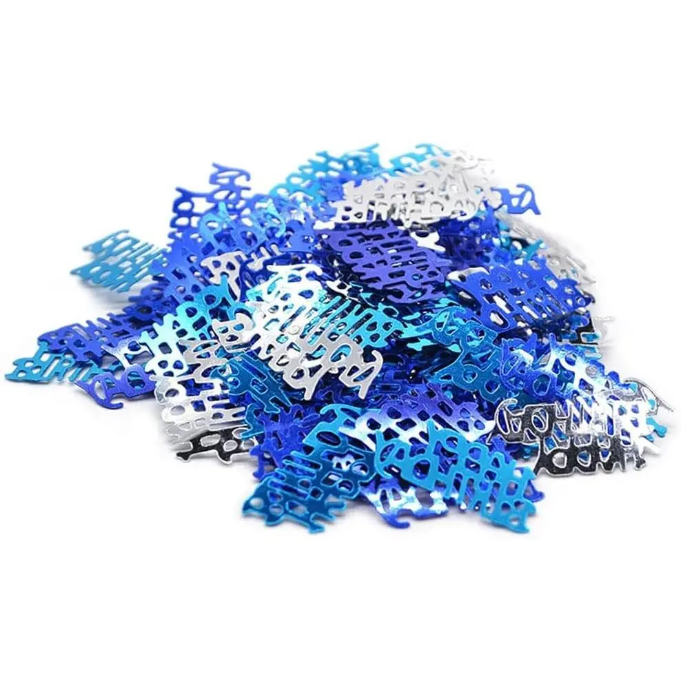 Happy Birthday Confetti - Table Sprinkling Scatter Decoration, Blue & Silver Party Supplies