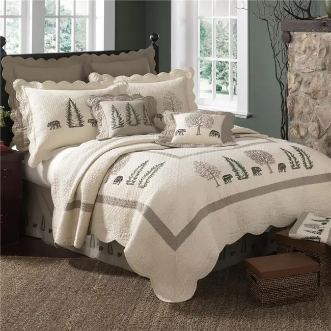 American Heritage Textiles Z95306 Queen Size Forest Scene Wholecloth Quilting 3-Piece Prewashed Cotton Quilt Set - 90x90in, Shrink-Resistant, Colorful Bedding Decor
