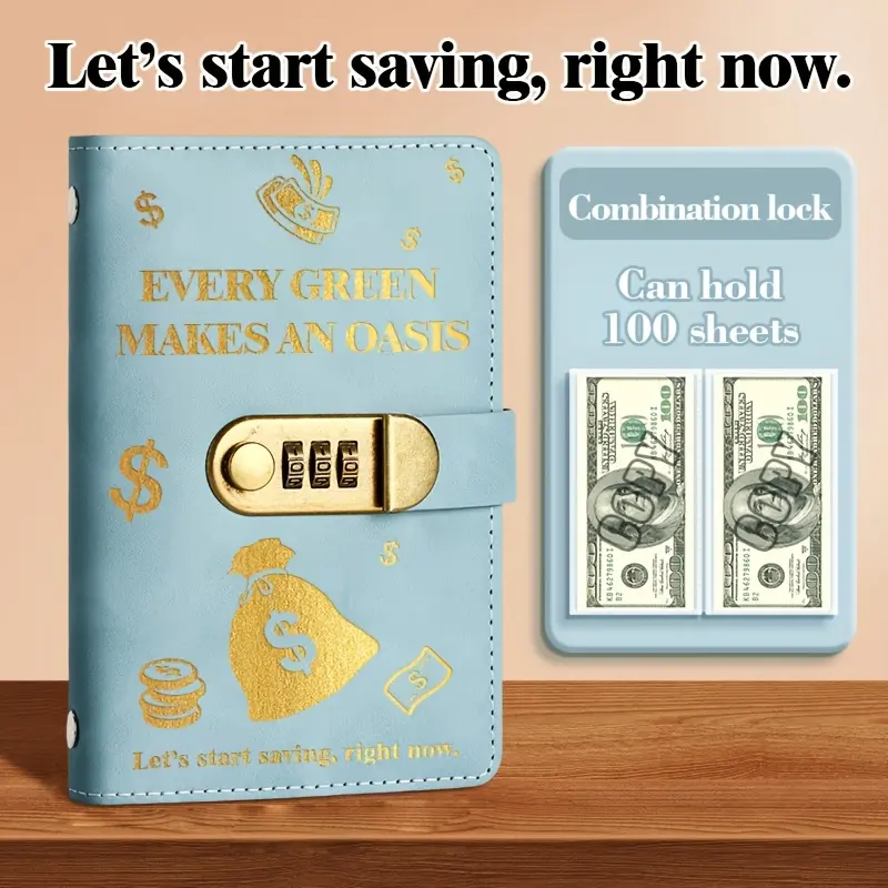 Password Lock Savings Binder, Cash Budget Organizer Notebook, Portable Money Saving Journal with 100 Pockets, Great Gift for Budgeting, Give It. Use It. Love It