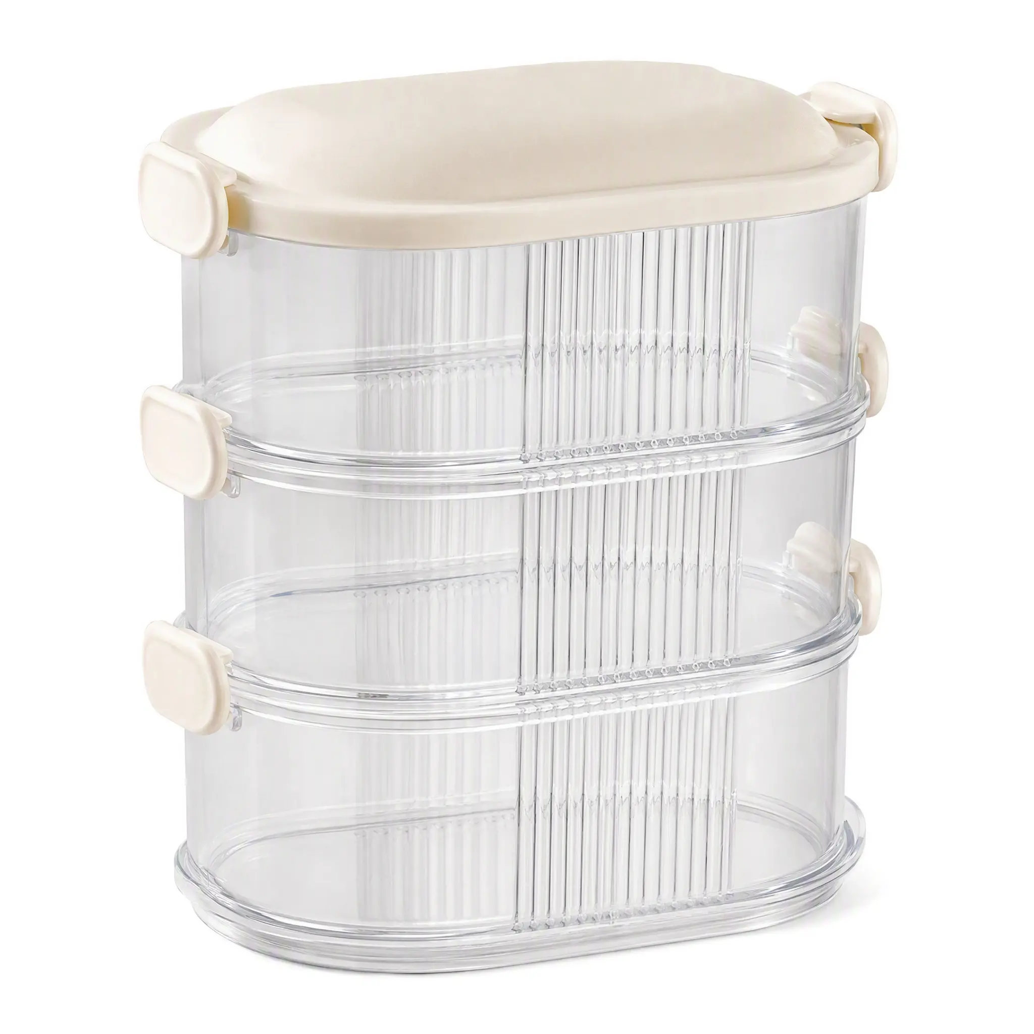 3-Tier Stackable Airtight Spice Storage Container - Food-Grade Transparent Multi-Layer Organizer for Herbs, Dry Goods, Kitchen Counter & Refrigerator (With Lid & Utensils)