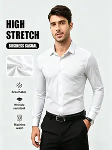 Men’s suit shirt, stretch slim fit, wrinkle-resistant, business casual long-sleeve shirt, summervibes