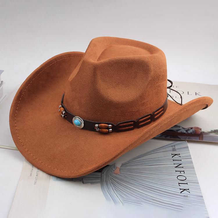 Jazz hat European and American fashion imitation leather velvet imitation wool felt hat neutral versatile top hat men's and women's cowboy hats big edge