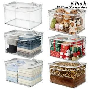6Pack 25 Gallon Clear Moving Bags,  Extra Large Heavy Duty Moving Bags With Wrap Around Handles, Dual Zipper Wide Opening, Tag Pocket, Heavy-Duty Storage Tote Moving Storage for Space Saving, College Supplies, Seasonal storage, Travel Organiser