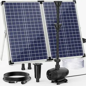 POPOSOAP 70W Solar Water Pump, Solar Water Fountain with Water Shortage Protection, Solar Pond Pump 580GPH Adjustable with PVC Clear Tubing, 17Ft+10Ft Cord for Ponds, Garden, Waterfall, Hydroponics