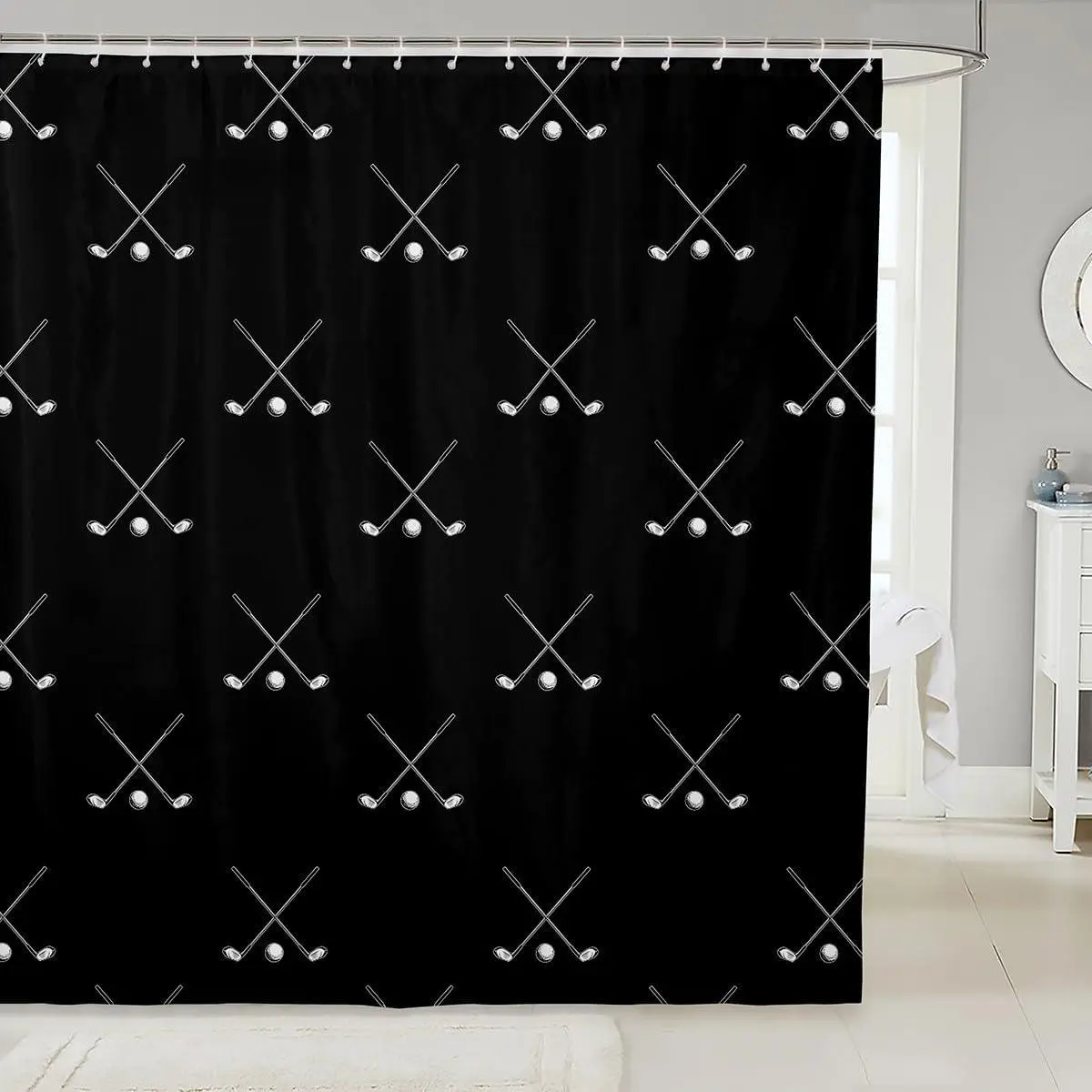 Feelyou Single Bar 100% Polyester Curtains, Black and White Golf Player Digital Print, Waterproof Soft Machine-Washable, 12 Hooks Multi-Size, Fun Theme for Gym Apartment Decor