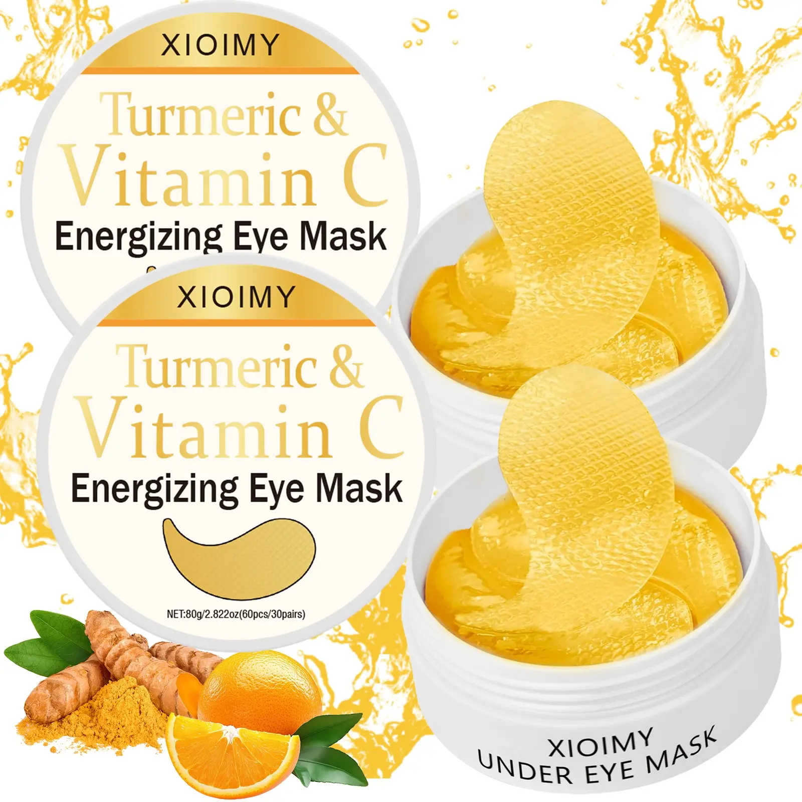 120pcs Turmeric & Vitamin C Eye Masks, Eye Patches, Strong Hydration, Smooth Soft Moisturizing, Low Molecular Vitamin C, Anti-Dullness, Anti-Wrinkle, Radiant