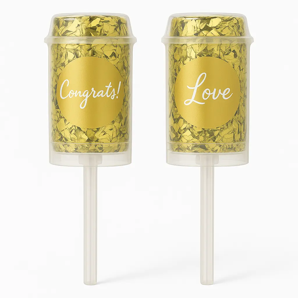 Gold "Congrats Love" Confetti Poppers for Weddings, 2-Pack