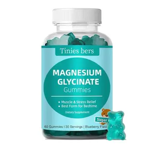 Tinies bers Magnesium Glycinate Gummies Bear - Blueberry Flavor - 60 Gummies for Muscle & Stress Relief - Sugar-Free Dietary Supplement Healthcare Fitness Vitamin