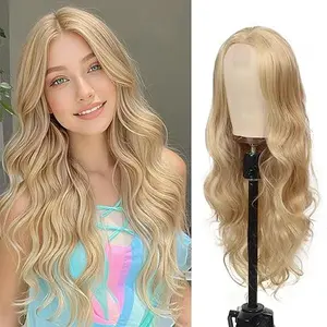 Wear and Go Glueless Wigs 26 Inch Long Black Wavy Bob Wig with Bangs Heat-Resistant Synthetic Fiber 180 Density Water Wave Curly Hair for Black Women Adjustable Cap