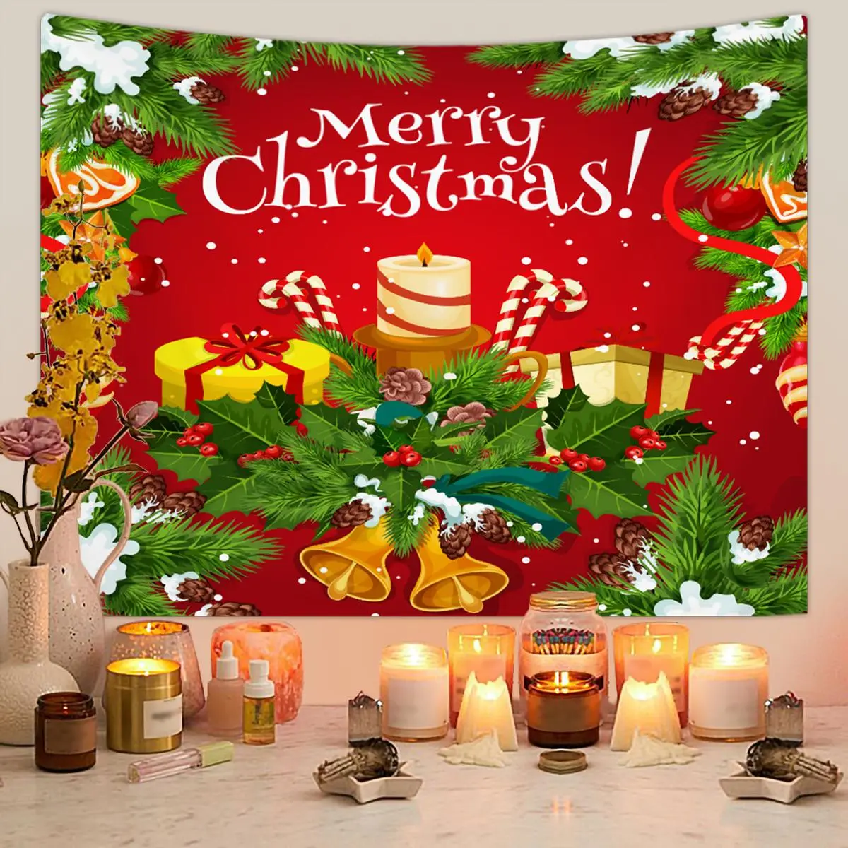 Christmas Themed Tapestry, 1 Count Merry Christmas Photography Decoration Poster Tapestry, Background Decoration Banner for Home Bedroom Living Room