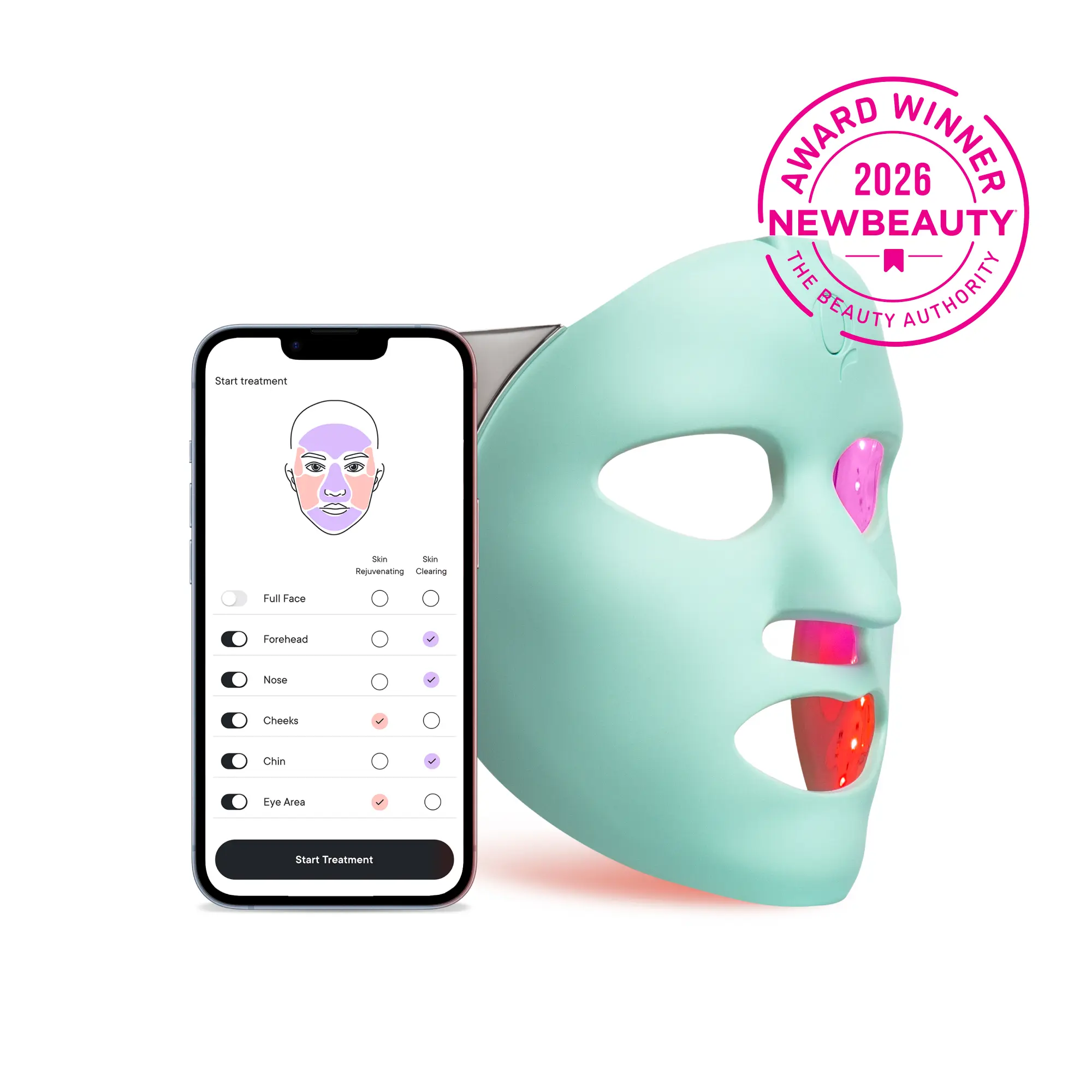 Qure LED Light Therapy Mask for Face - FDA Cleared for Wrinkles & Acne Treatment with 3 Modes, 5 Facial Areas & 5 Lights: Red, Deep-Red, Blue, Amber & Infrared, 3-Min Daily, Eye-Protection, Smart App