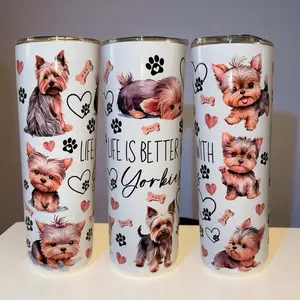 Life Is Better With a Yorkie Tumbler | 20oz Double Wall Stainless Steel Cup | Dog Lover Gift | Cute Yorkie Puppy Travel Mug | Pet Mom Gift Idea Drinkware Water Bottles Bottled Portable