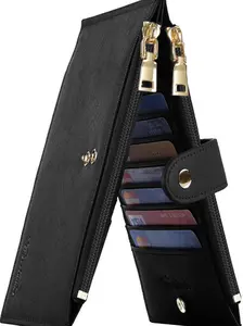 Travelambo RFID Wallet Women Large Size Bifold Multi Card Wallet Case with Zipper Pocke Credit Card Holder for Women
