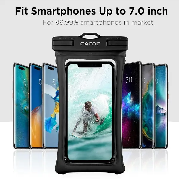 2PCS  CACOE Floating Waterproof Phone Pouch IPX8 Certified, Double Air Bag Floatable Cell Phone Dry Bag with Neck Strap, Touch Screen Friendly Waterproof Phone Holder for iPhone Samsung All Smartphones, Beach Pool Kayak Snorkeling