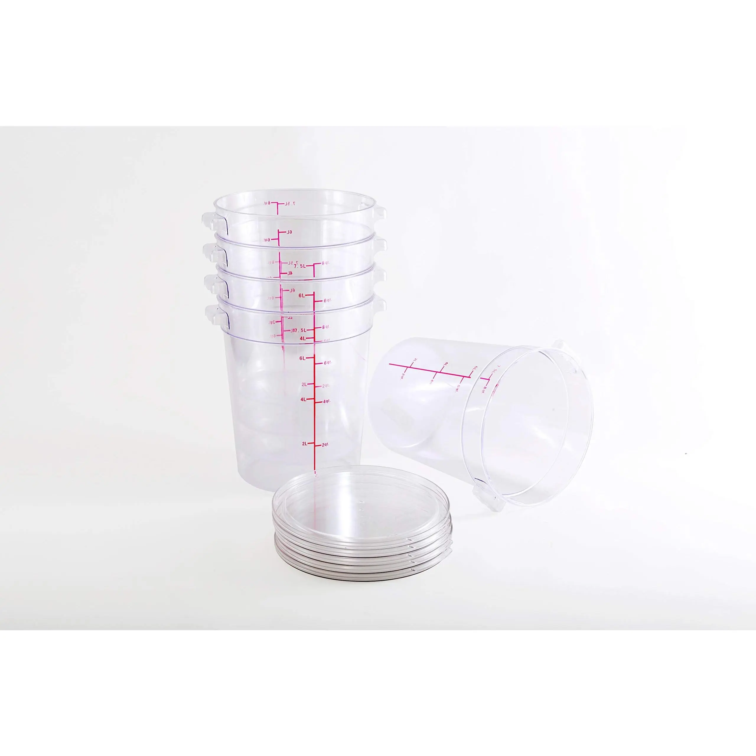 Hakka 8 Qt Commercial Grade Clear Polycarbonate Round Kitchen Food Storage Containers with Lids, Utensils Compatible, Dishwasher Safe, NSF Approved, High Impact Resistance - Case of 5